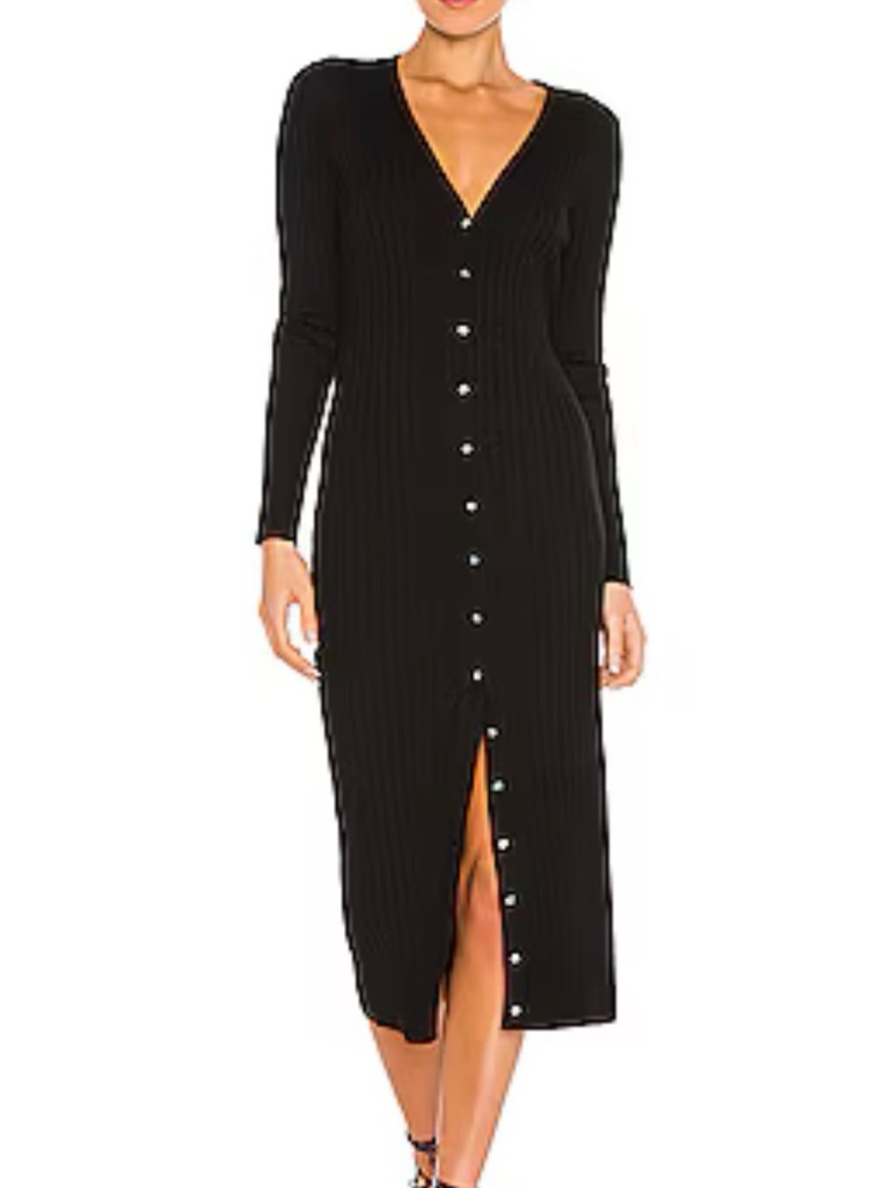 525 America Black Button-Front Long Cardigan Midi Dress